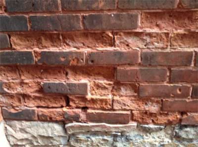 Brickwork damaged through freeze thaw action