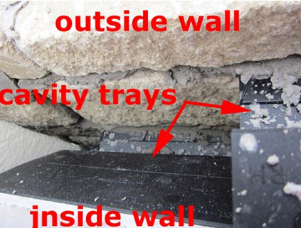 Cavity trays stop damp running down cavity