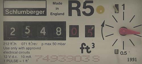 Imperial gas meter dial reading