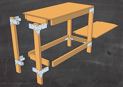 Components for DIY workbench with shelf