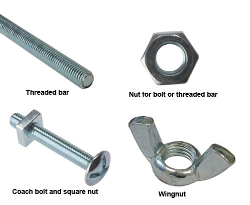 Selection of nuts, bolts and threaded bar