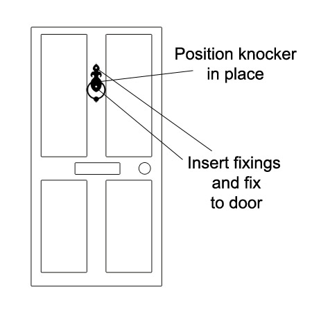 Bottom fixing pilot hole drilled and knocker fixed to door