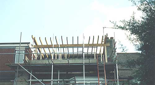 Dormer window roofing joists in position