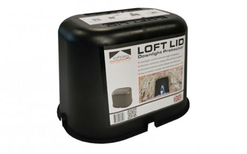 Protect loft insulation from heat sources such as lights using a fire hood