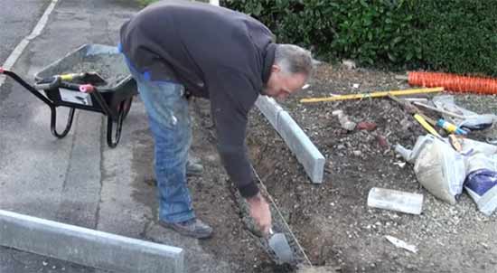 Concrete bed laid ready for edging stones