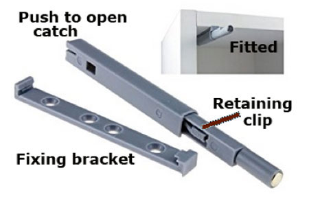 Non magnetic push to open catch