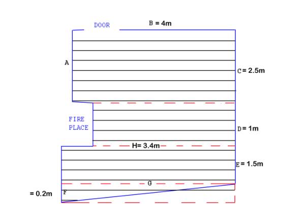 Downstairs floor area example showing the space divided into rectangles for measurement and also showing floorboards laid over floor space