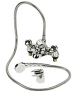 Thermostatic mixer valve bath tap set featuring shower hose and head attachment