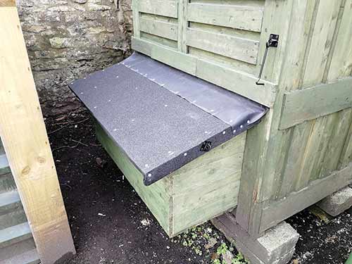 Nesting box fully fixed to rear of chicken coop