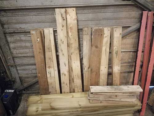 Old pallets to be used to construct our chicken coop