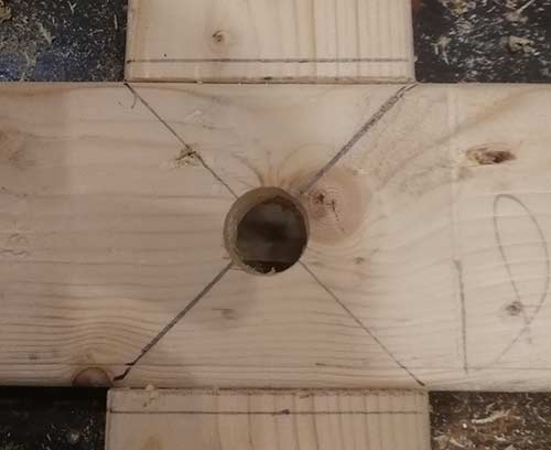 Hole drilled in base for dowel