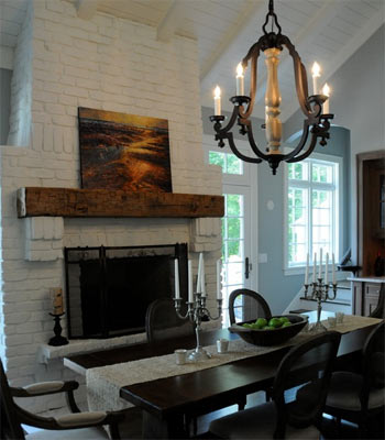 Stylish painted fireplace in dinning room