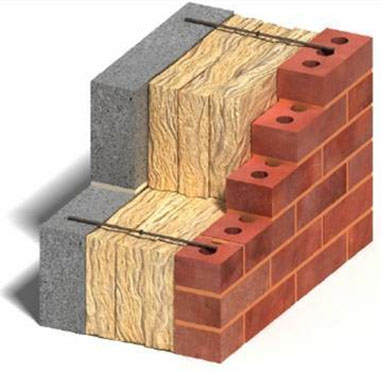 Wall ties with insulation in a cavity wall space