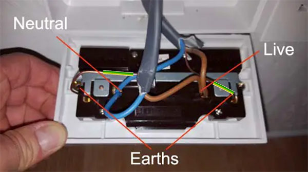 Wires connected to rear of socket face plate