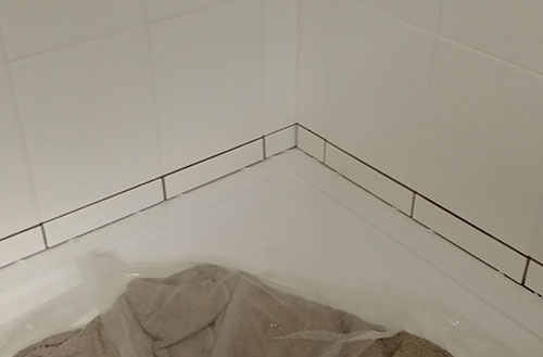 Replace missing tiles above shower tray