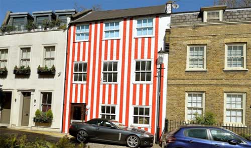 Candy stripped exterior finish on property