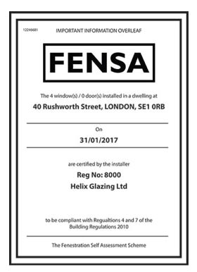 FENSA certificate