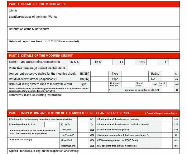 Example of a minor works certificate