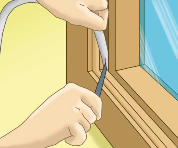 Push sealer into corners of Sash Windows