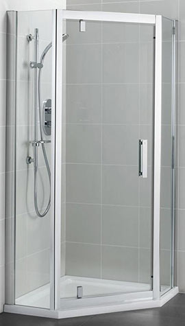 Offset style pentagonal shower enclosure