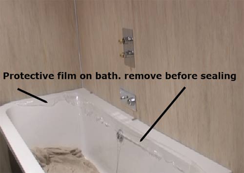 Protective film covering bath on delivery