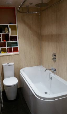 Finished bathroom with Aquabord shower panels