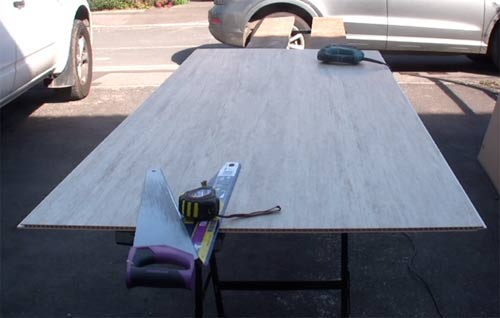 Table set up for cutting shower panels