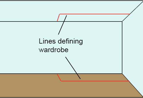 Marks on ceiling and floor marking out size and position of wardrobe