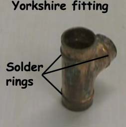 Copper Yorkshire fitting showing solder rings