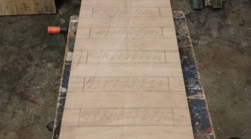 Shelf support mortises marked out along entire length of standing desk main body