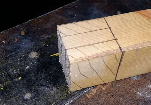 Tenon joint cuts marked on timber