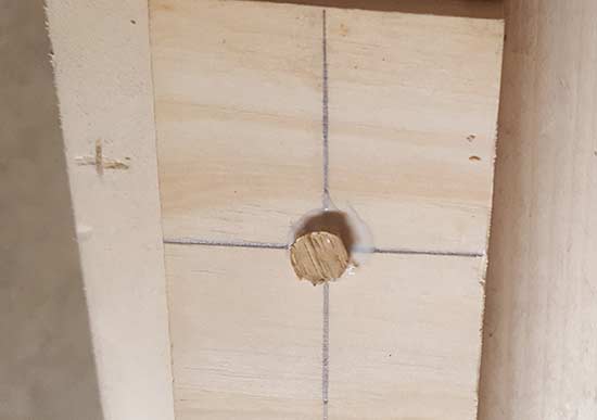 Wood plug glued in place