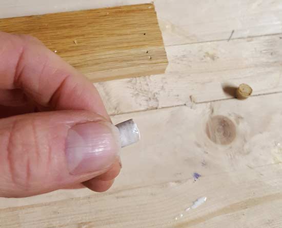 Wood plug coated in glue