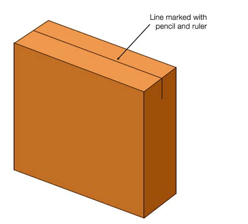 Line marked in middle using ruler and pencil
