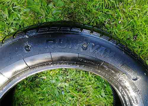 Drainage holes drilled in tyre