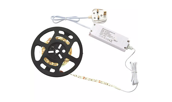 Low voltage LED strip light that can be cut to a required length