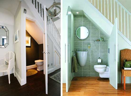 Cloakroom toilet installed under the stairs