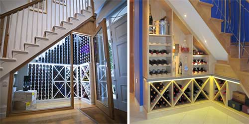 Wine racks and storage under the stairs