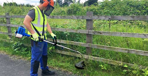 Grass strimmer in use