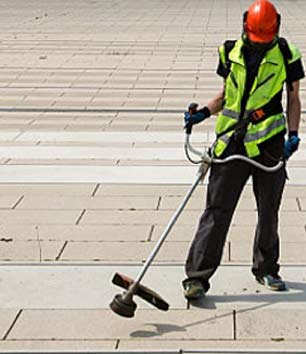 Weeding paving with strimmer