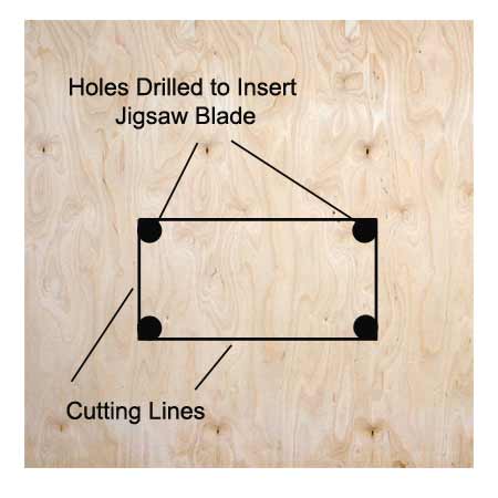 Starting hole drilled ready for jigsaw blade