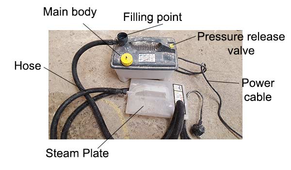 Parts of a wallpaper steam stripper