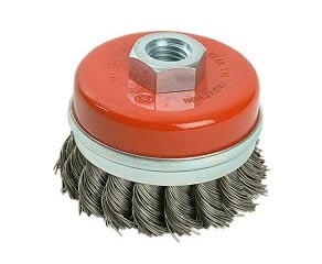 Wire brush cups and twist knots for angle grinders