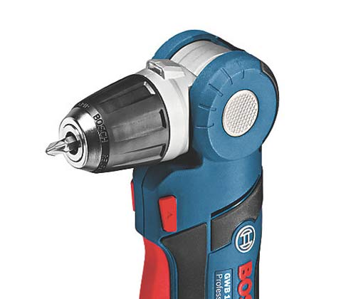 Adjustable drive head on an angled drill