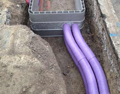 Telecoms cable ducting in trench