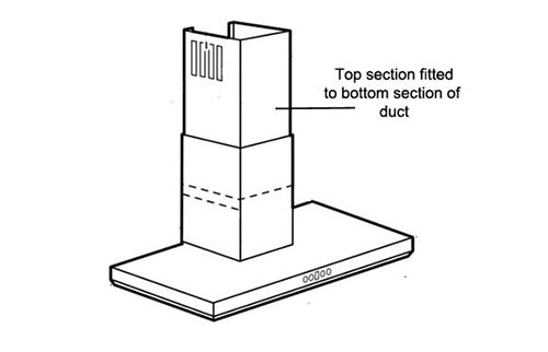 Top cooker hood section fitted to bottom